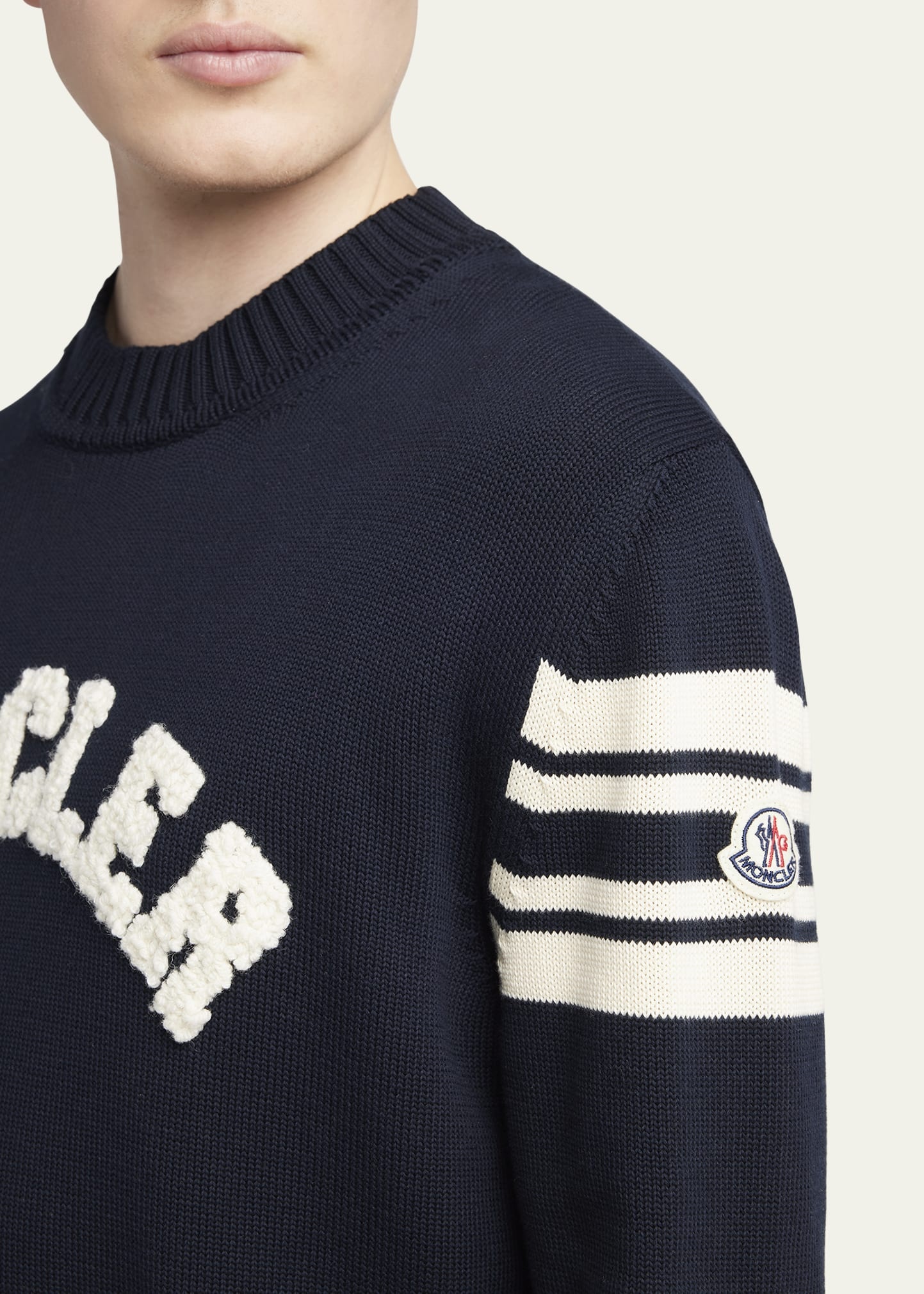 Men's Curved Logo Knit Crewneck Sweater - 5