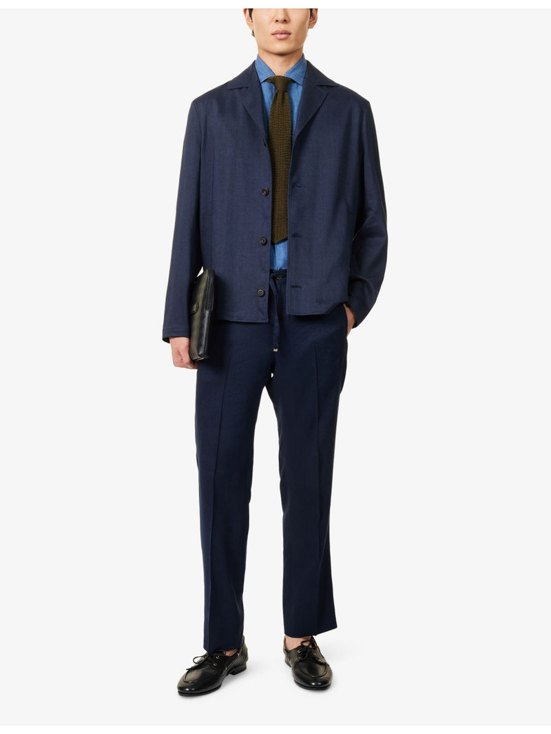CORNELIANI Straight-Leg Drawstring Linen-Blend Trousers outlook