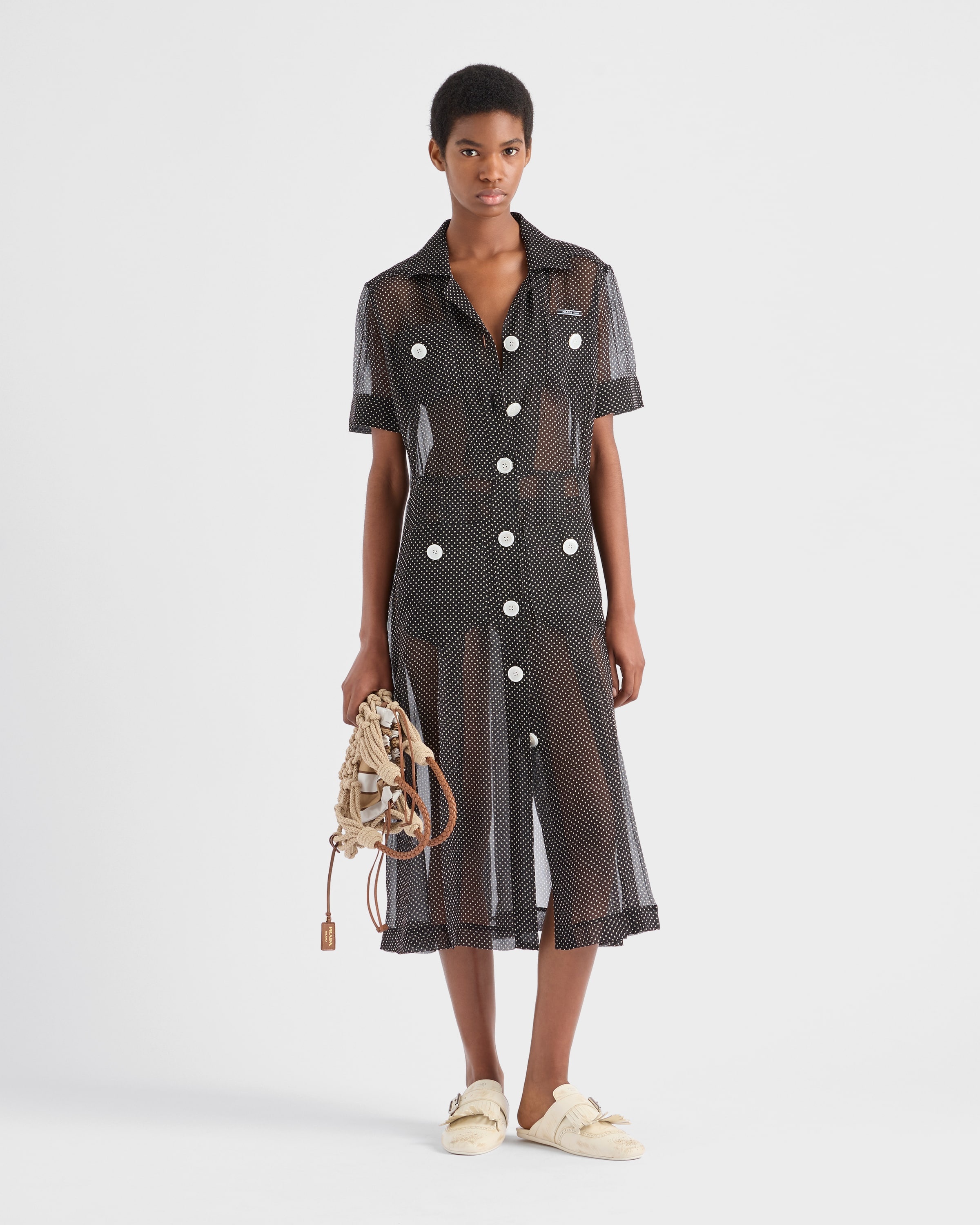 Polka-dot silk chiffon shirt dress - 2