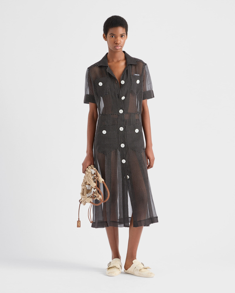 Prada Polka-dot silk chiffon shirt dress outlook