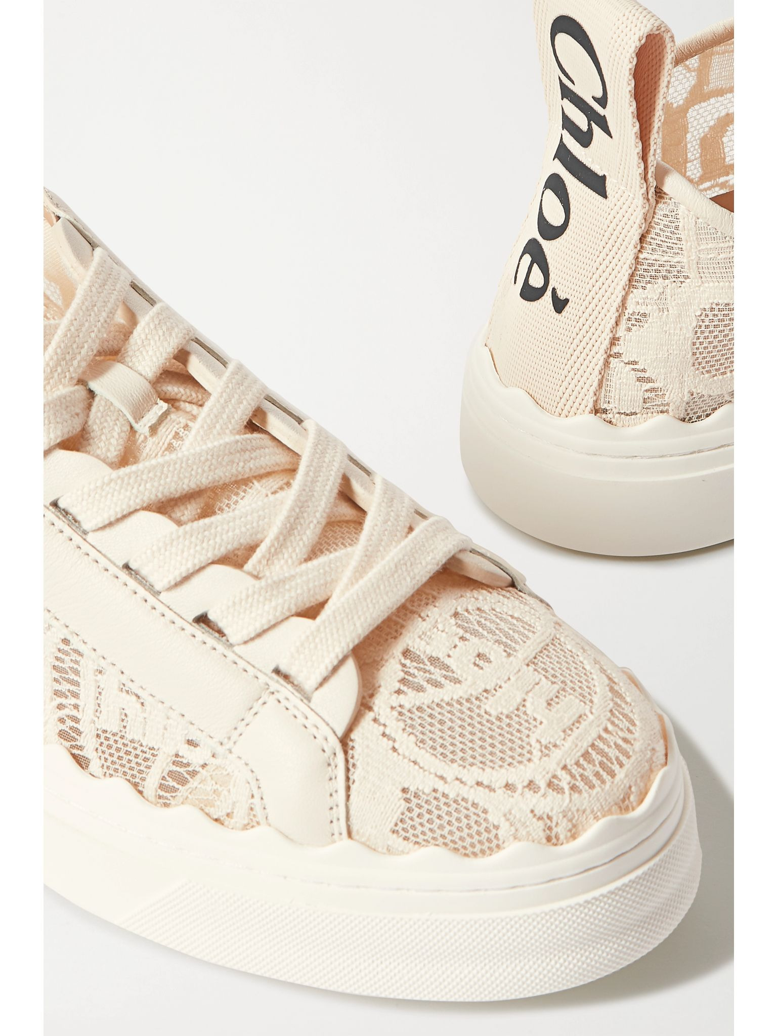 Lauren scalloped lace, leather and canvas sneakers Off-white - 4
