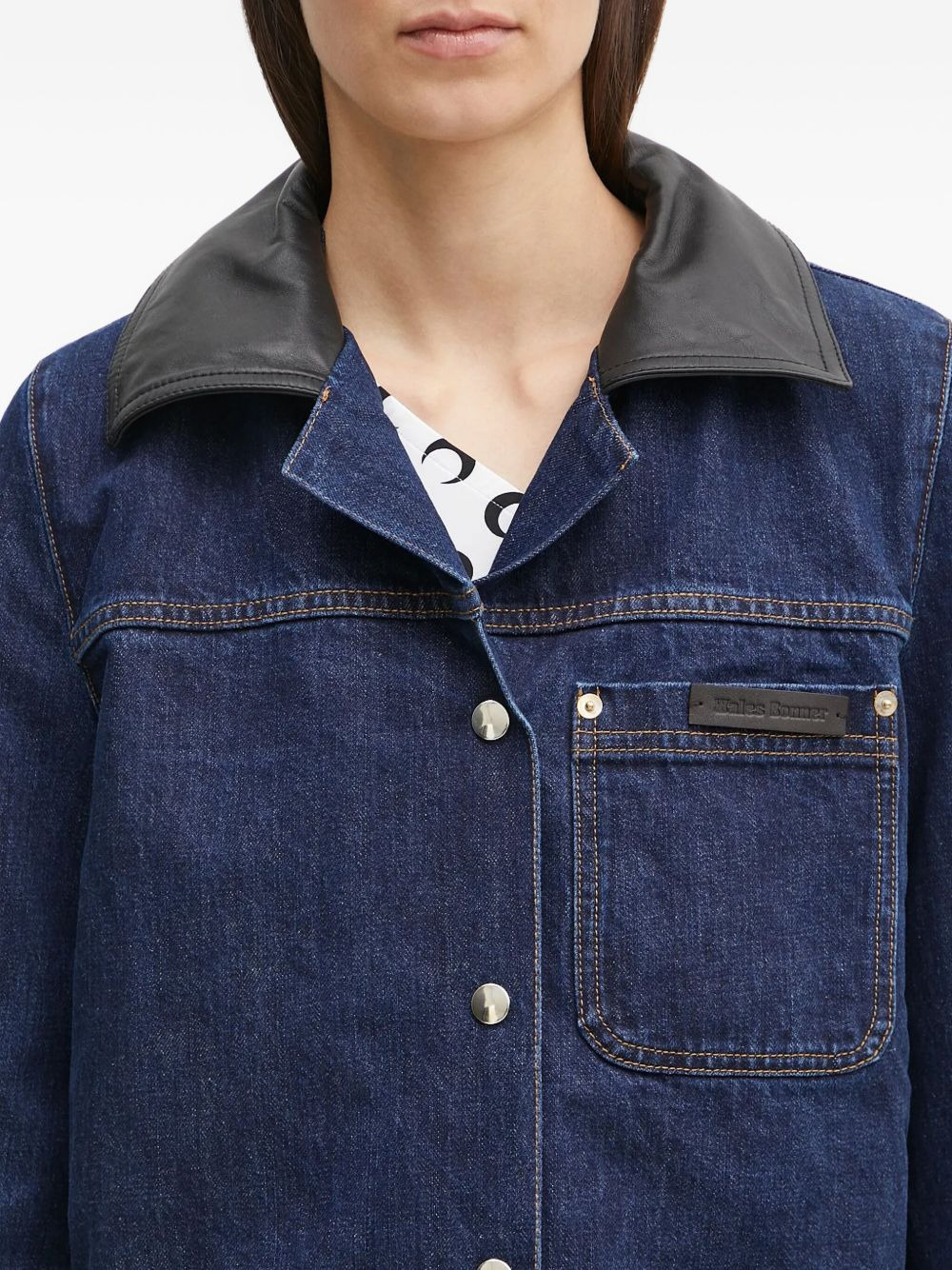 leather-collar denim jacket - 4