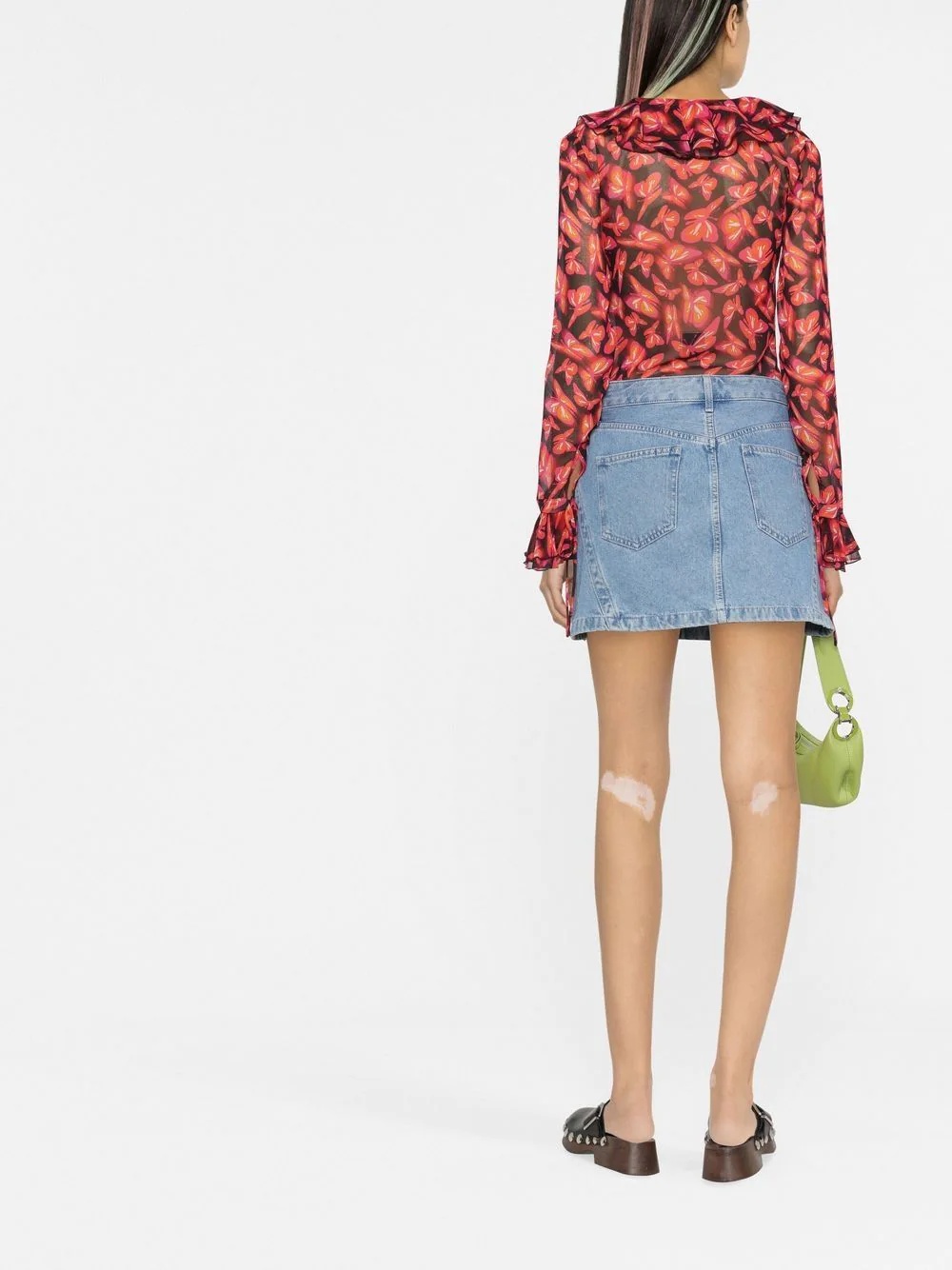graphic-print ruffle-detail blouse - 4
