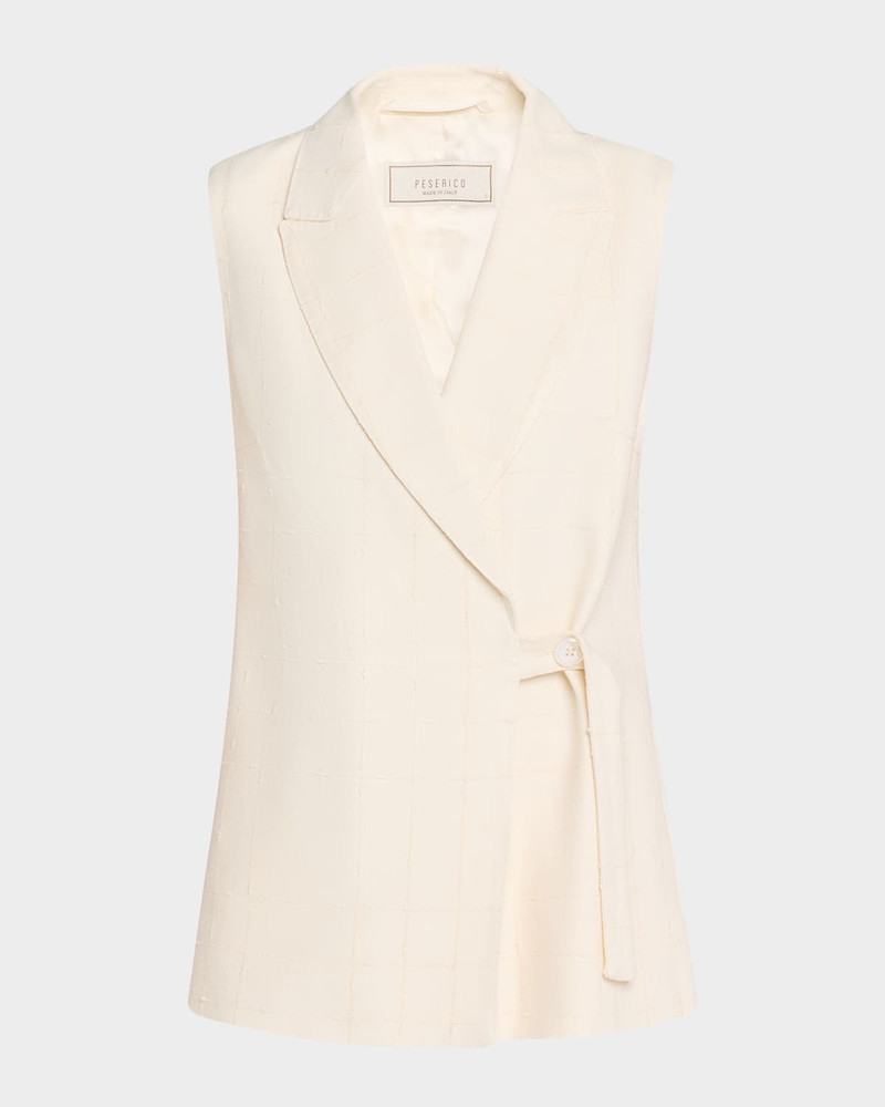 Single-Button Grid Textured Vest 1