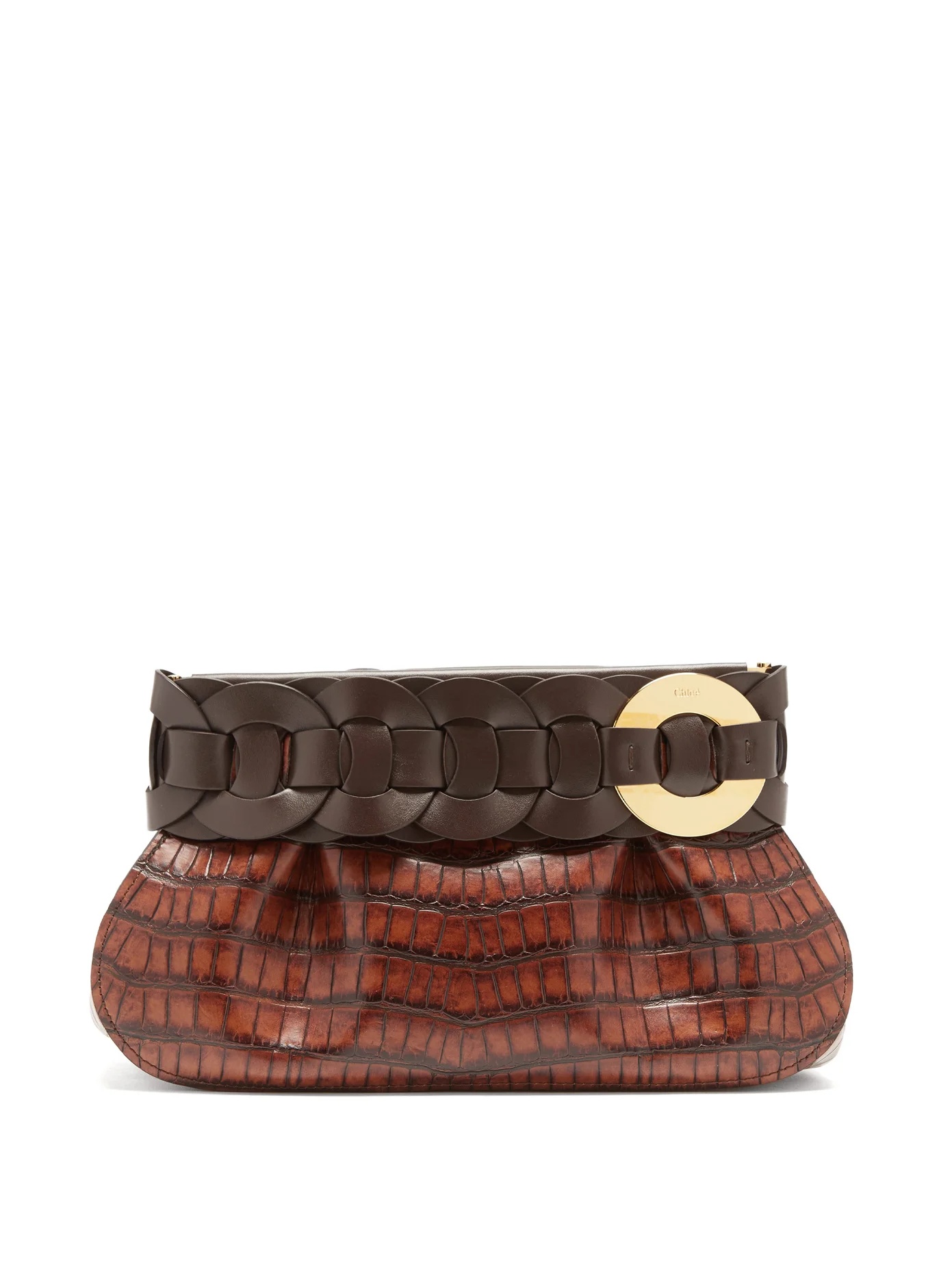 Daria braided crocodile-effect leather clutch - 1