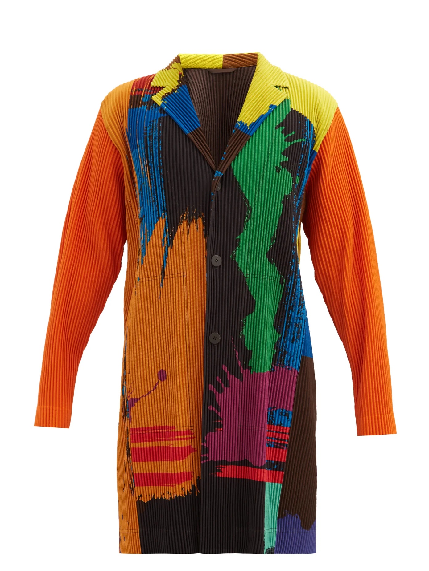 Brushstroke-print technical-pleated coat - 1