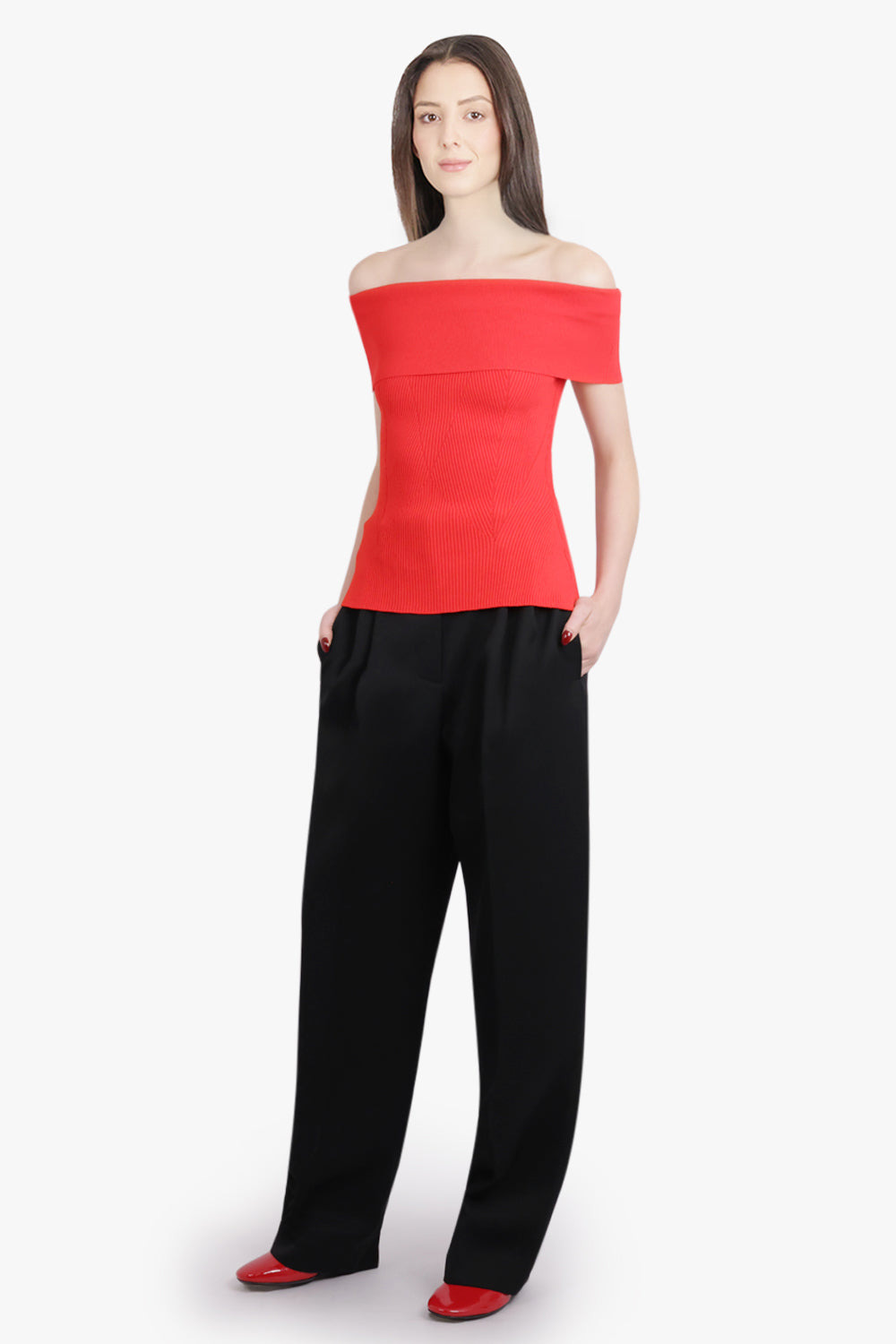 OFF SHOULDER PANEL DETAIL TOP | VERMILLION RED - 2