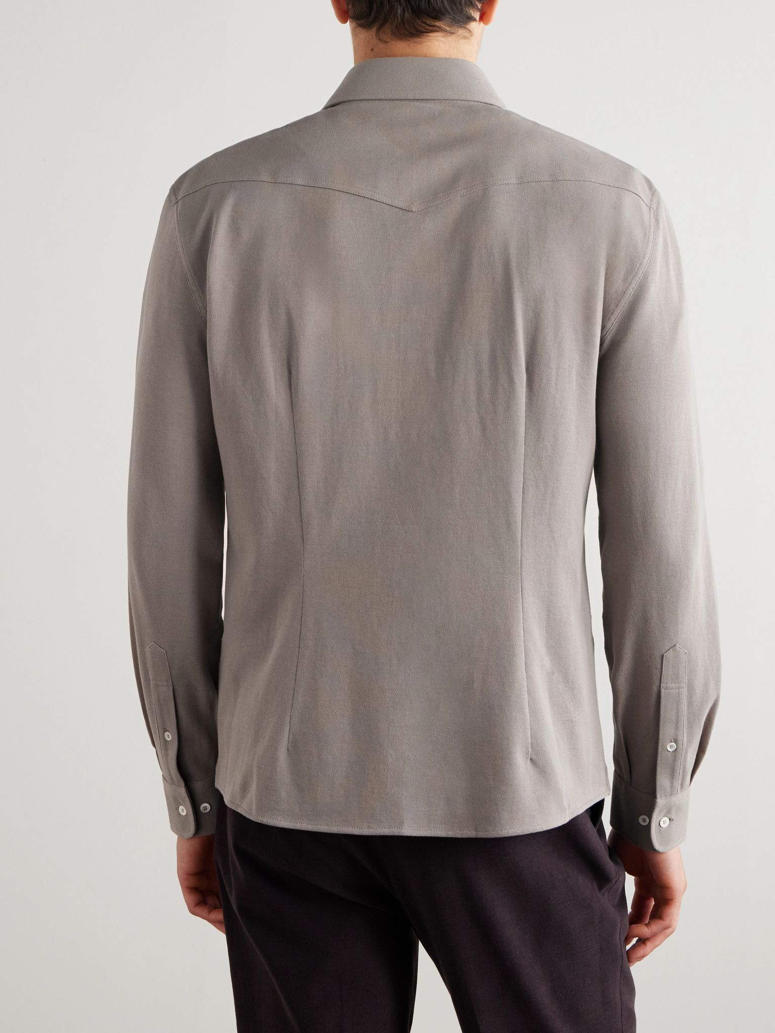 Slim-Fit Cotton-Piqué Western Shirt Beige - 4
