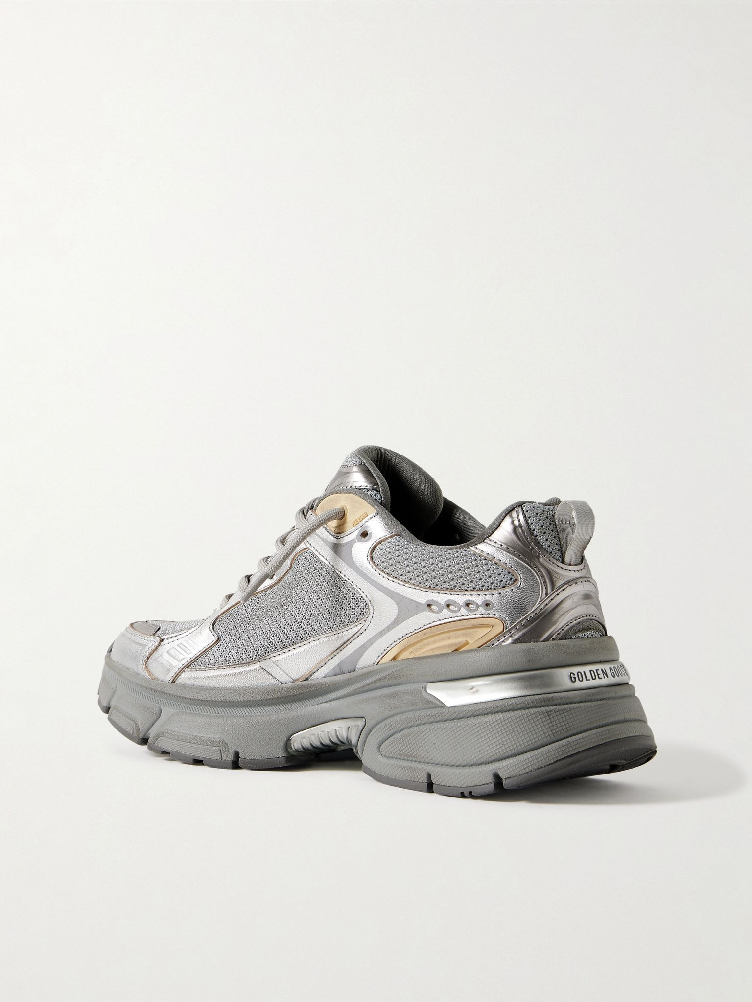 Lightstar metallic leather and rubber-trimmed mesh sneakers Silver - 3
