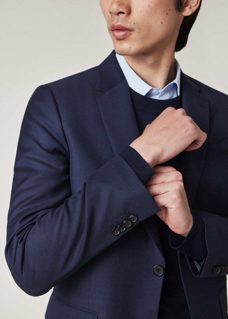 Tailored-Fit Navy Sharkskin Suit 8