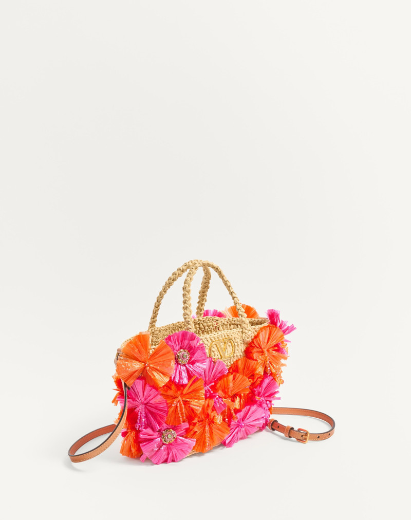 SMALL SHOPPING BAG IN SYNTHETIC RAFFIA WITH FLOWERS AND BEADS 2