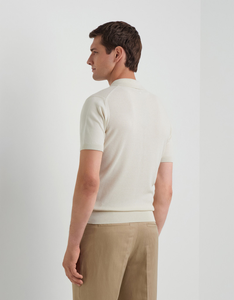SHORT-SLEEVE OPEN COLLAR POLO IN CREAM COTTON-SILK BLEND 4