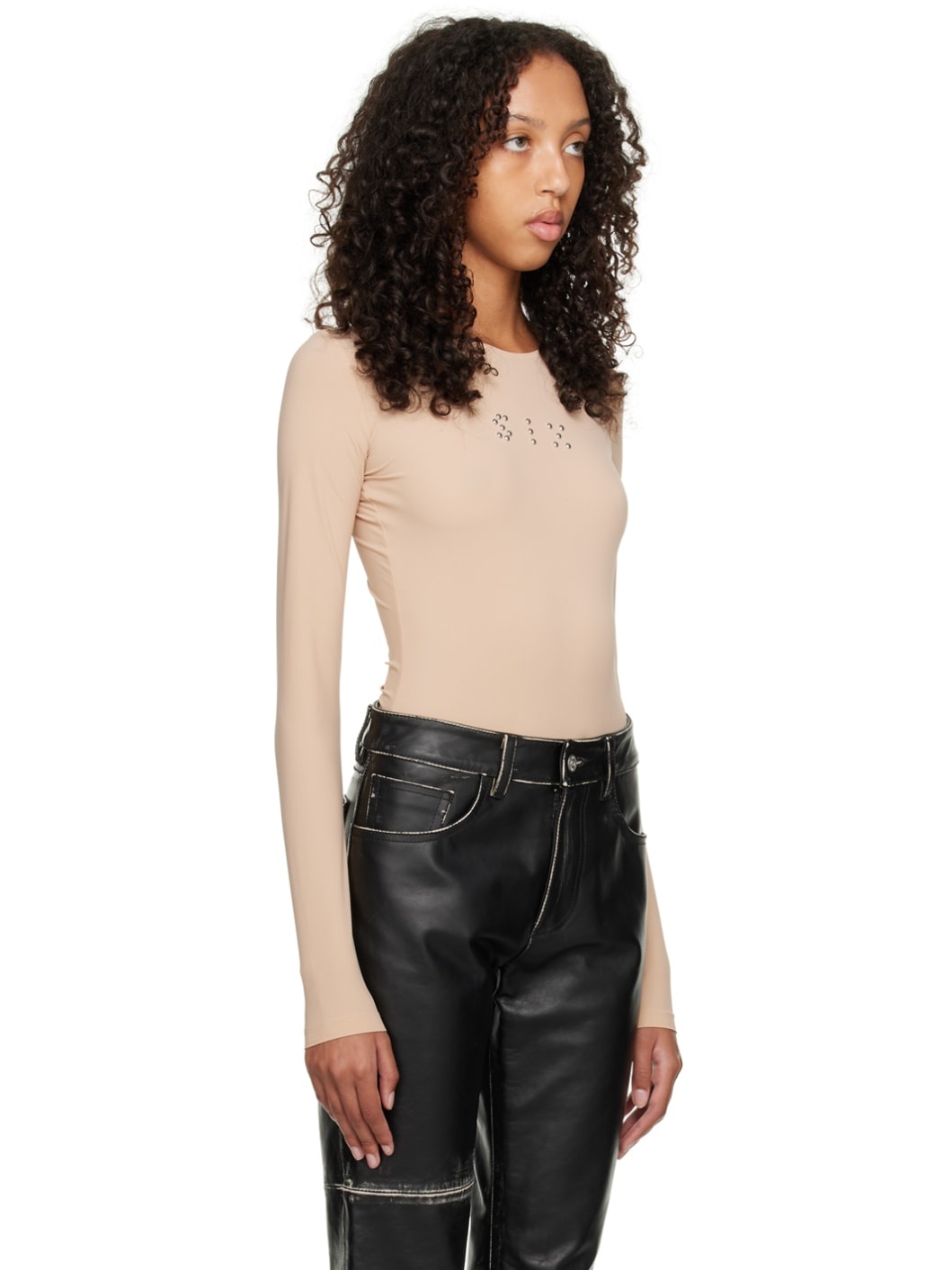 Beige Studded Six Bodysuit - 2