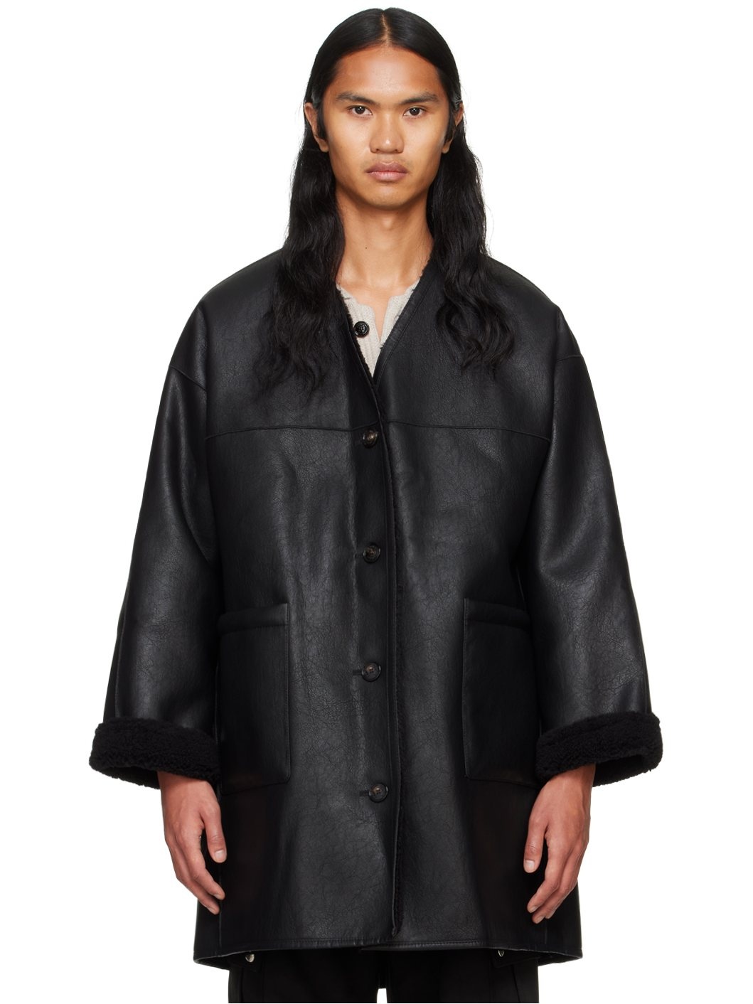 Black Classic Muffler Faux-Shearling Coat - 1