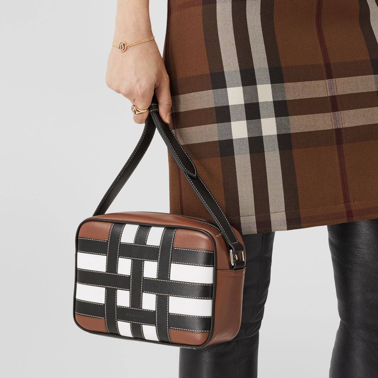 Burberry Check Intarsia Leather Crossbody Bag | REVERSIBLE