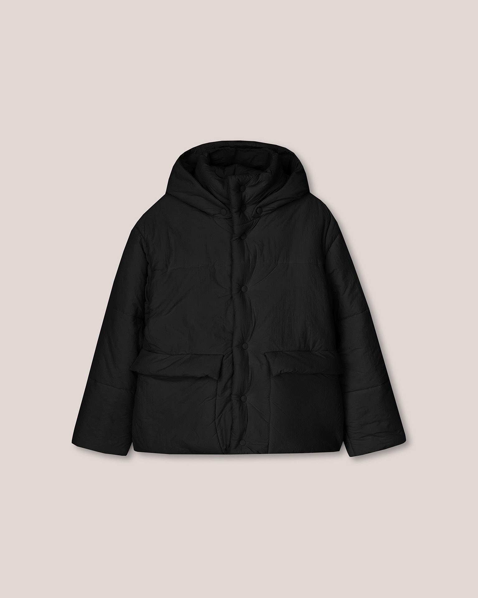 HIDE HOOD - Tech poplin hooded puffer jacket - Off black - 1