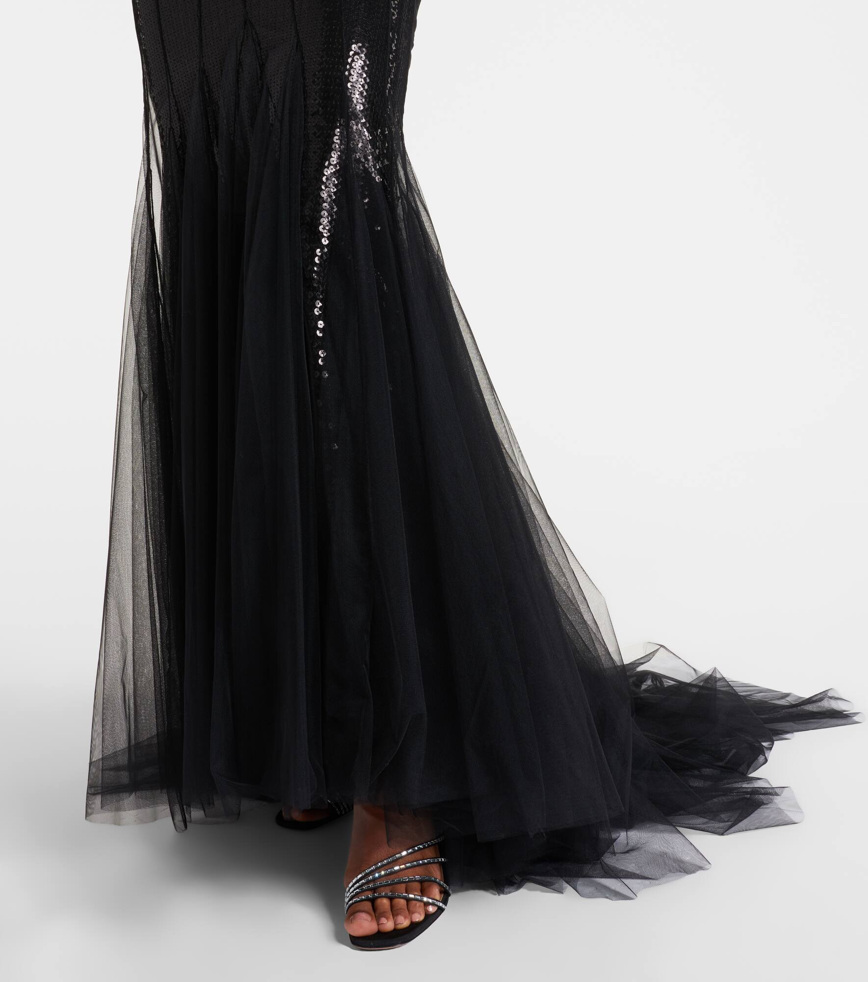 Sequined tulle and satin gown - 6