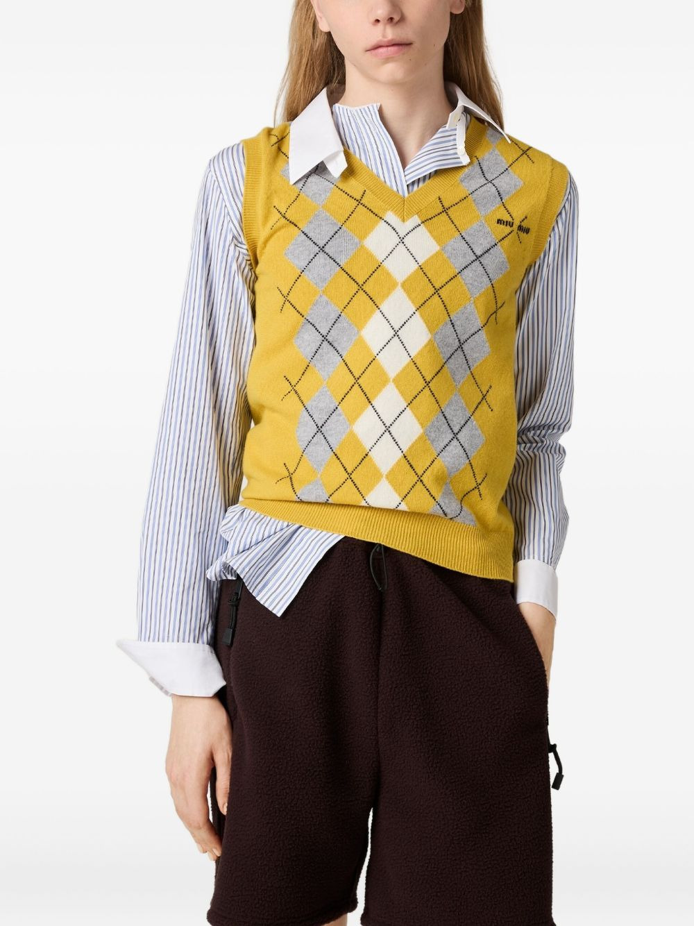 argyle intarsia cashmere vest - 3