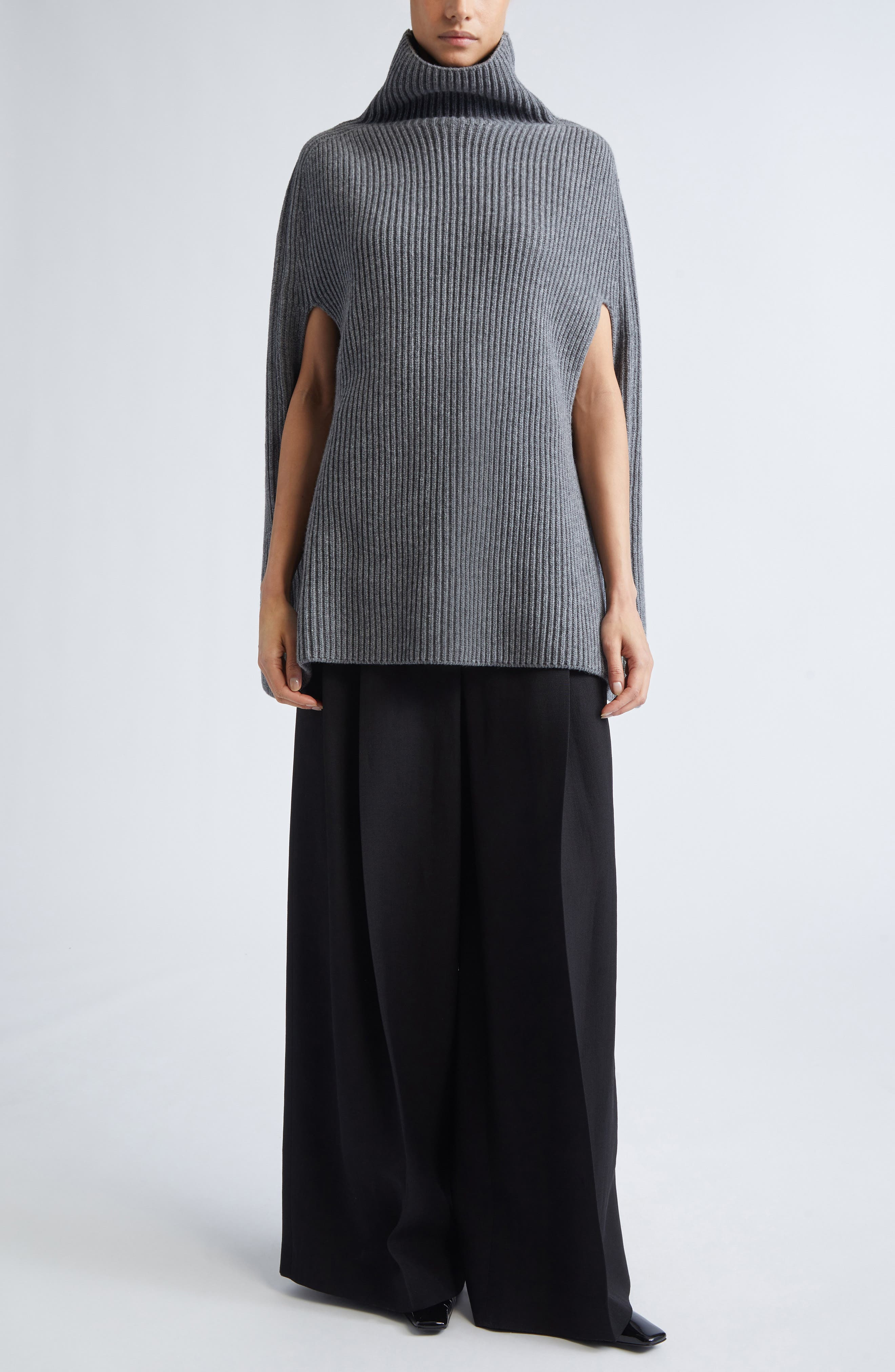 Jil Sander Funnel Neck Wool Rib Cape in Koala at Nordstrom - 2