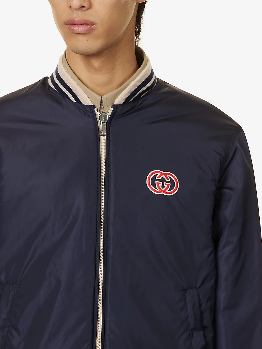 GG-pattern reversible woven varsity jacket - 5