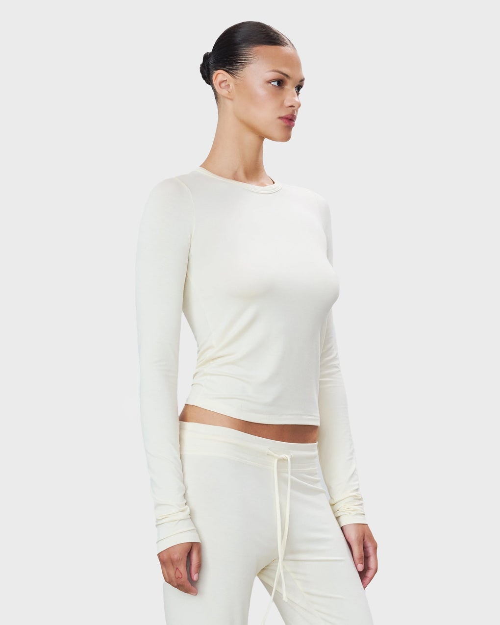 Top Fitted Crewneck Long Sleeve Cream - 4