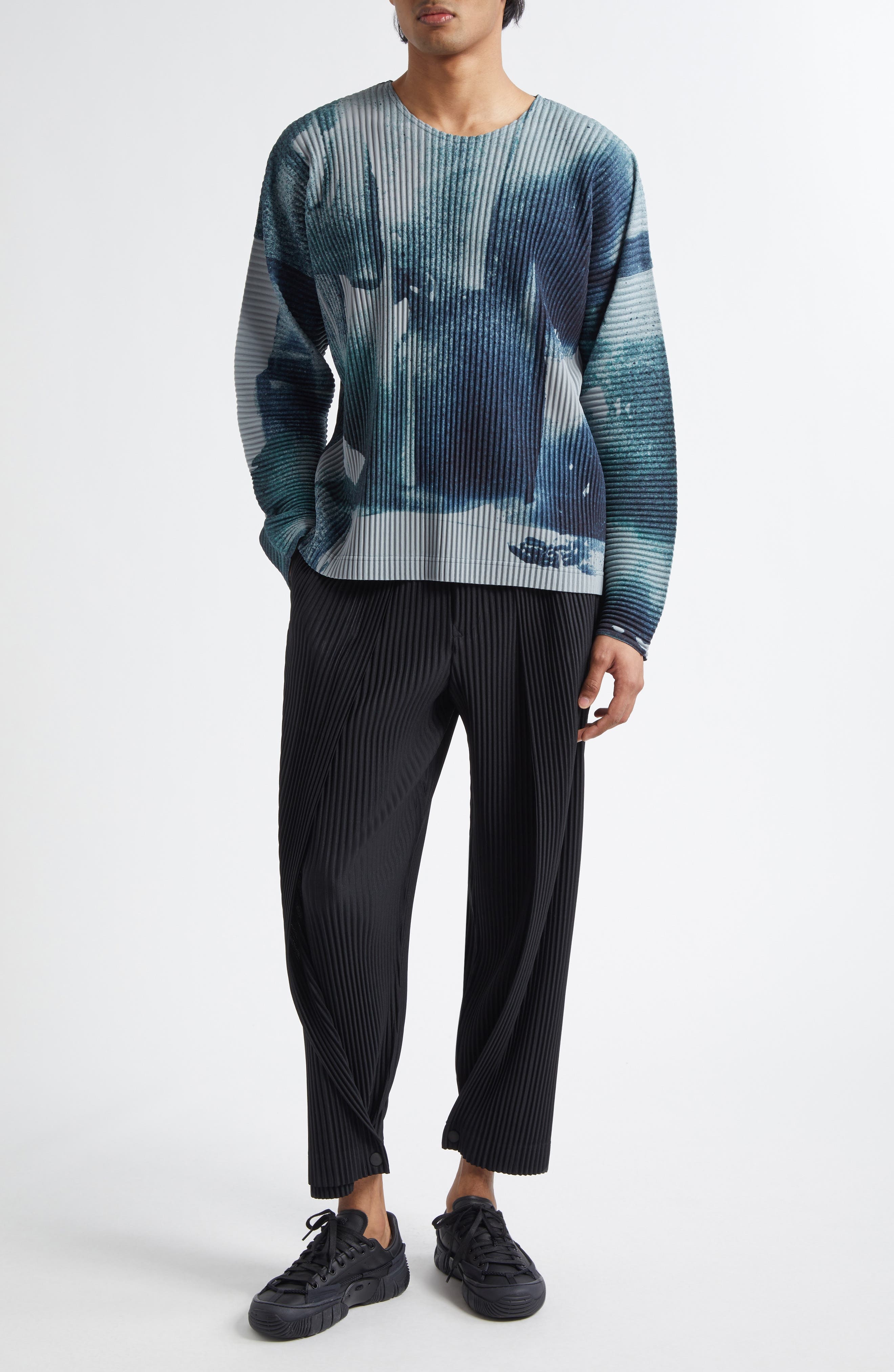 Homme Plissé Issey Miyake Wind Walk Pleated Top in Gray/Teal at Nordstrom - 2