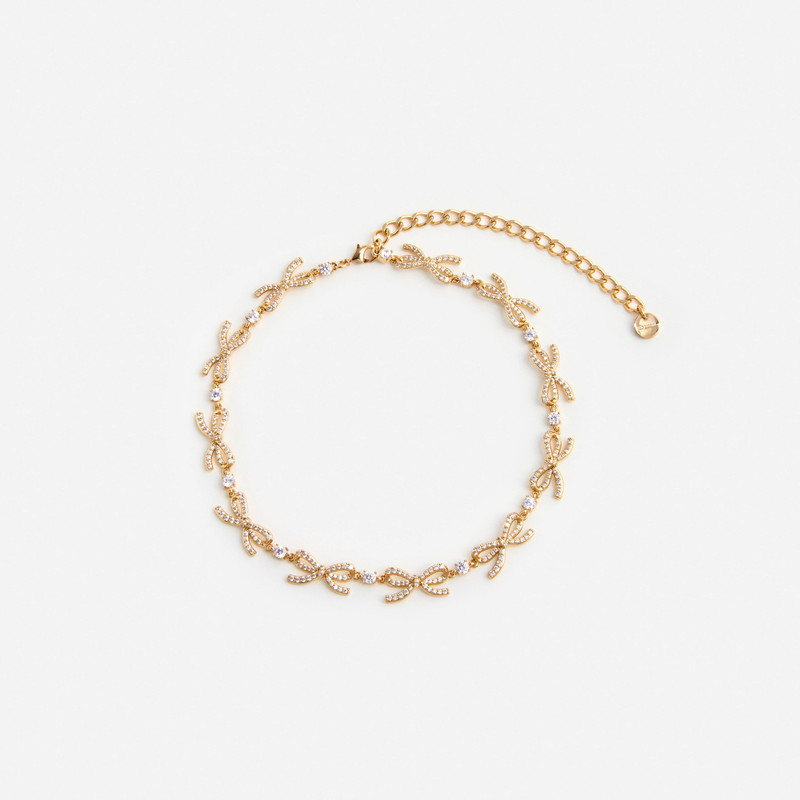 Gold Crystal Bows Necklace - 1