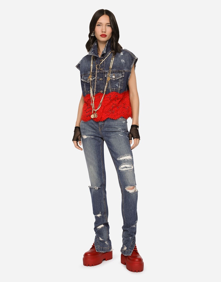 Denim vest with lace details - 2