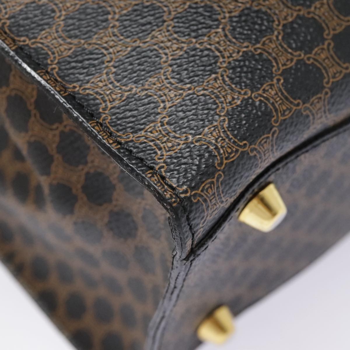 CELINE Macadam Canvas Hand Bag Pvc Leather Black Gold - 16