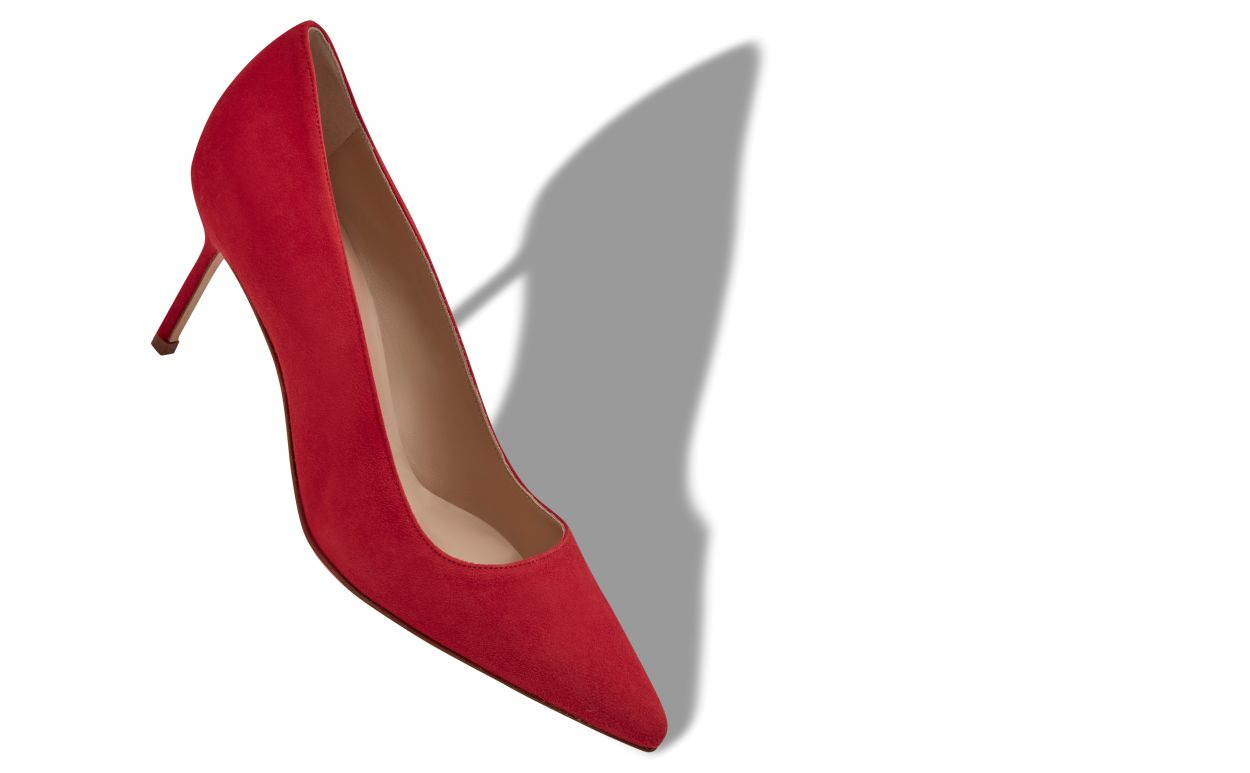 Bright Red Suede pointed toe Pumps - 2