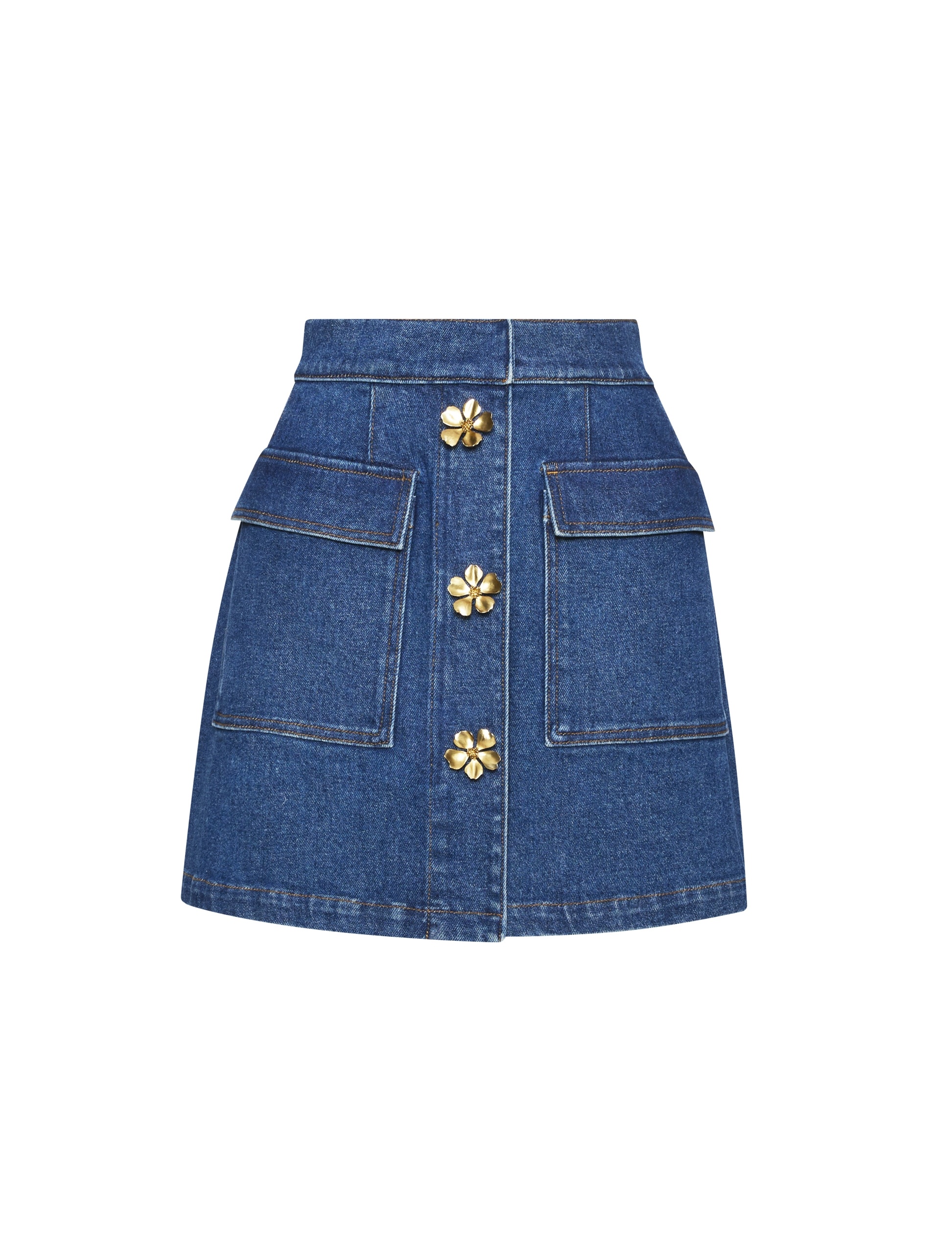 FLORAL BUTTON DENIM SKIRT - 1