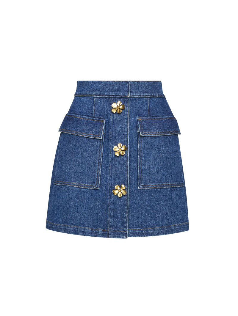 FLORAL BUTTON DENIM SKIRT 1