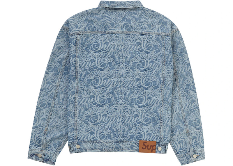 Supreme Supreme Script Jacquard Denim Trucker Jacket Washed Blue outlook