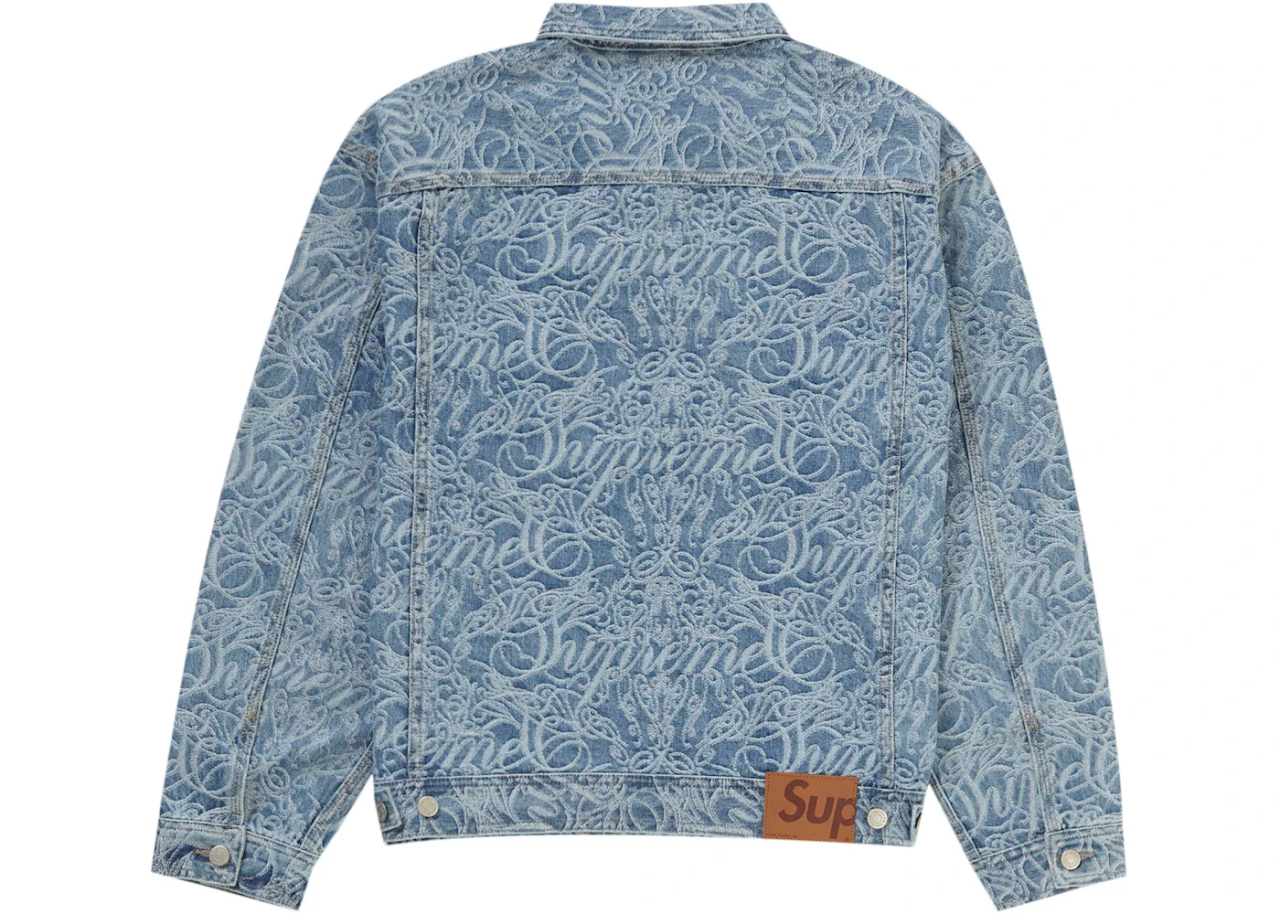 Supreme Supreme Script Jacquard Denim Trucker Jacket Washed Blue 