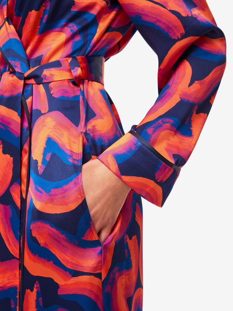 Women's Long Dressing Gown Brindisi 82 Silk Satin Multi - 7