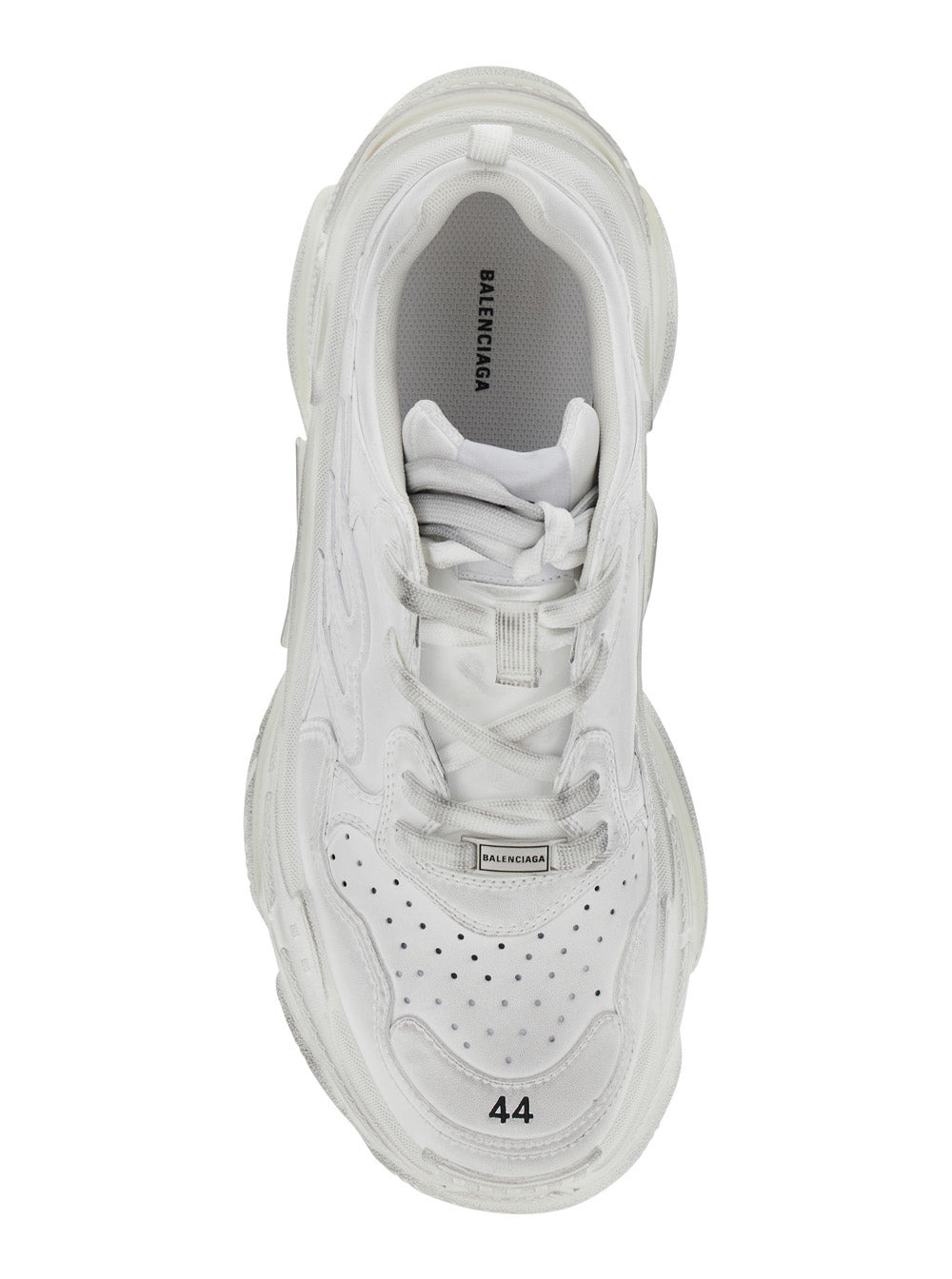 Balenciaga Men 'Triple S Sporty' White Sneaker With 3B Logo Embroidered On The Side And Worn Effect  - 4