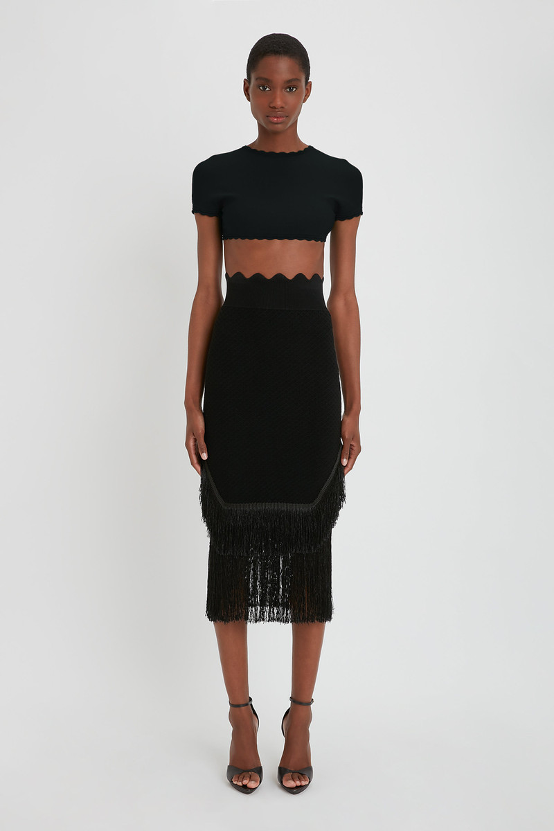 Victoria Beckham Crochet Patchwork Skirt In Black outlook