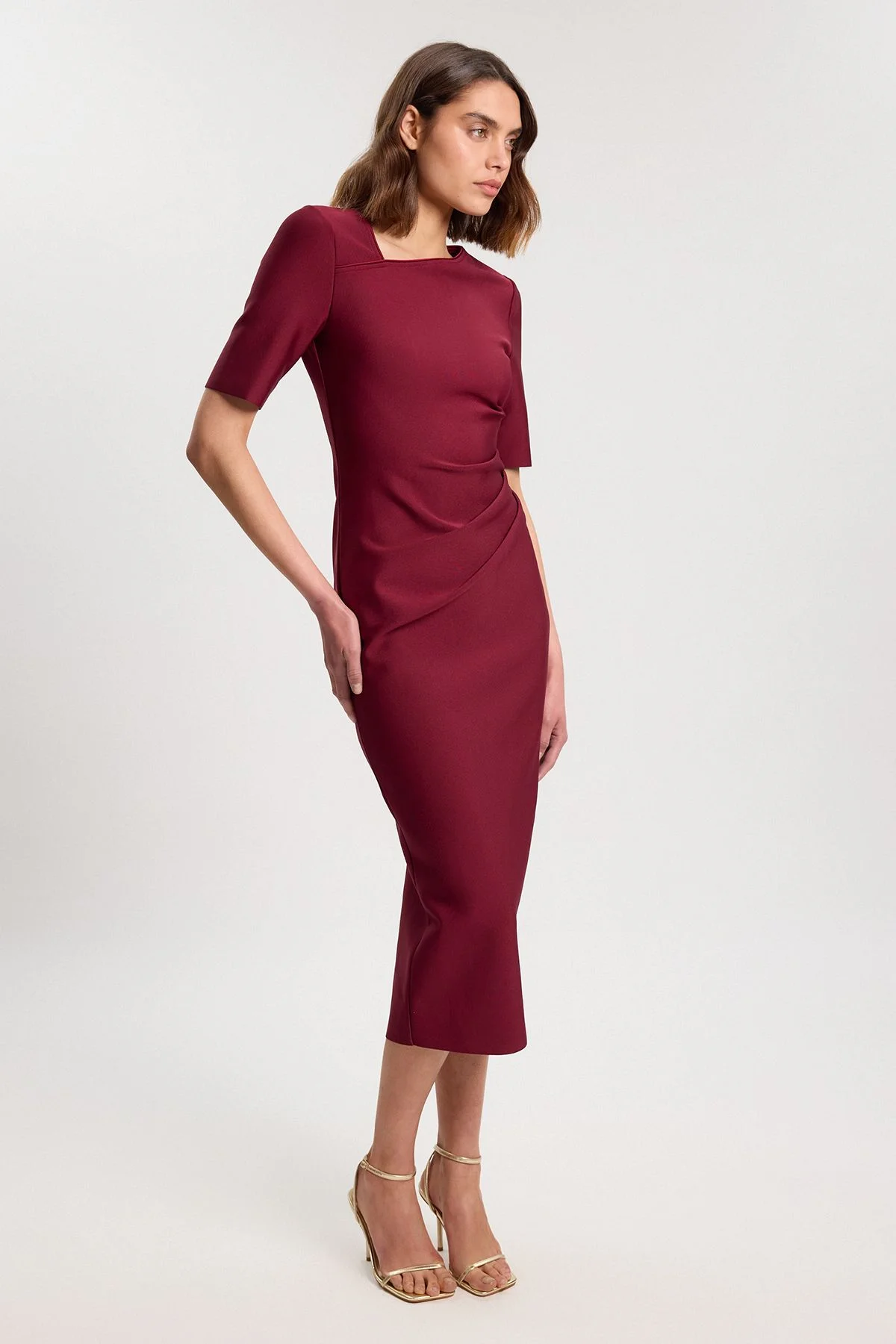 Bandage Asymmetric Long Sleeve Midi Dress - 1