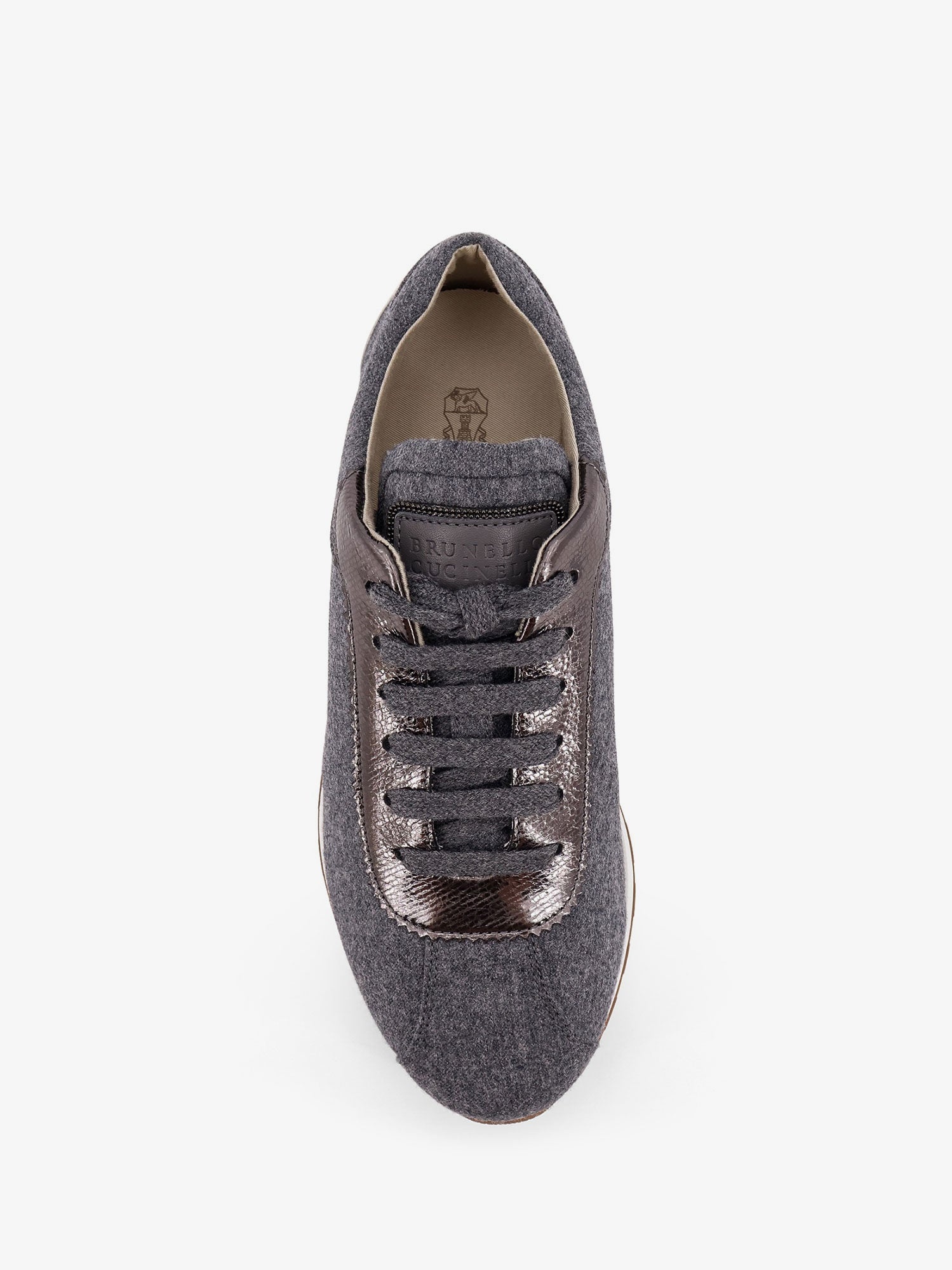 Brunello Cucinelli Low-Top Wool Flannel Sneakers With Leather Profiles - 5