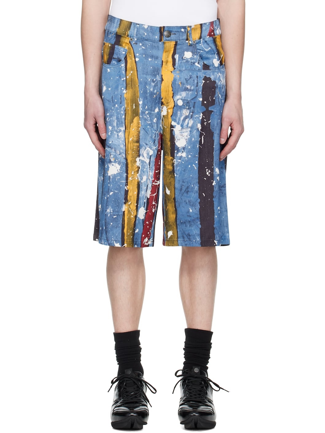 Navy & Blue Silky 'Denim' Shorts - 1