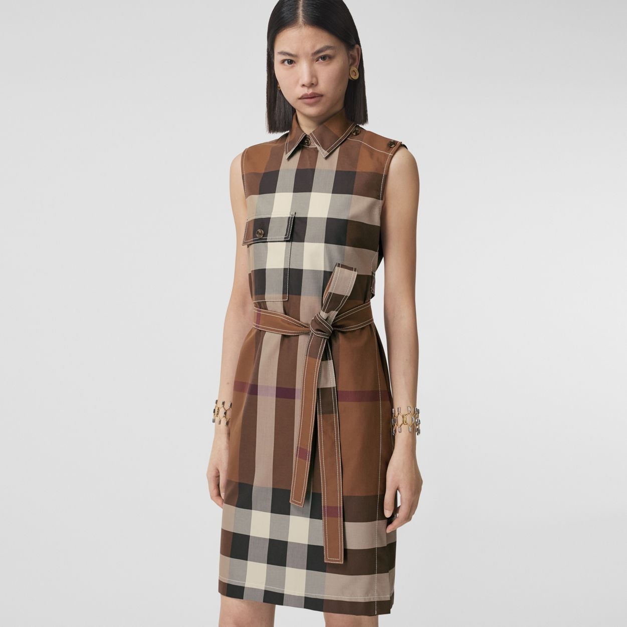 Sleeveless Check Cotton Shirt Dress - 6