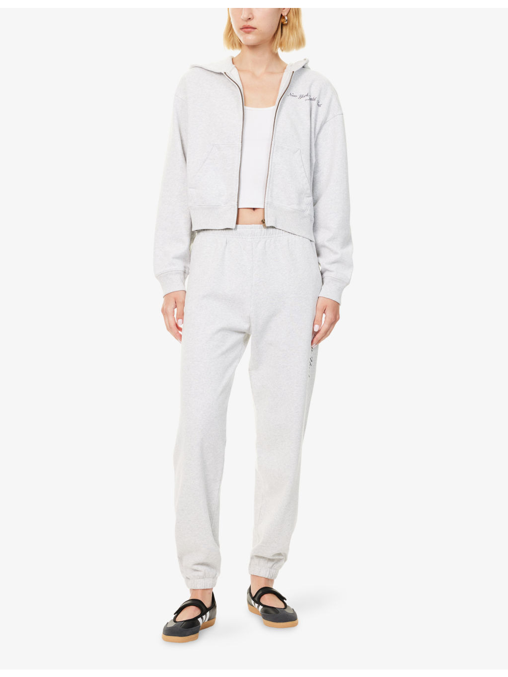 NY Health Club Cropped Zip Cotton-Jersey Hoody - 2