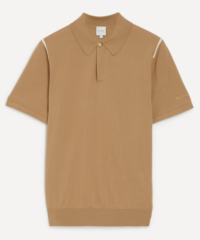 Beige Cotton Knit Polo Shirt - 1