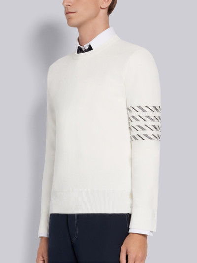 Thom Browne White Cotton Milano Stitch Silk 4-Bar Crewneck Pullover outlook