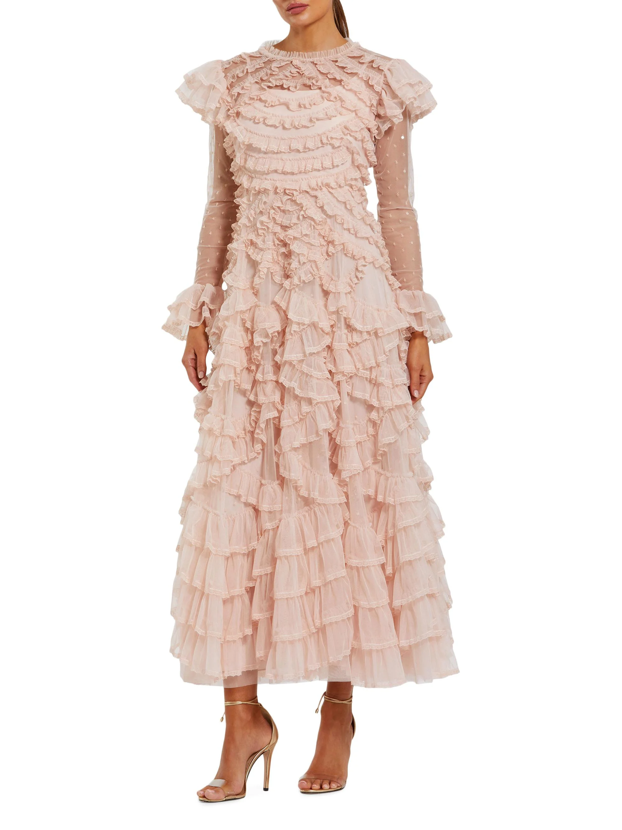 Women's Ruffled Lace Maxi Dress - Porcelain - 1