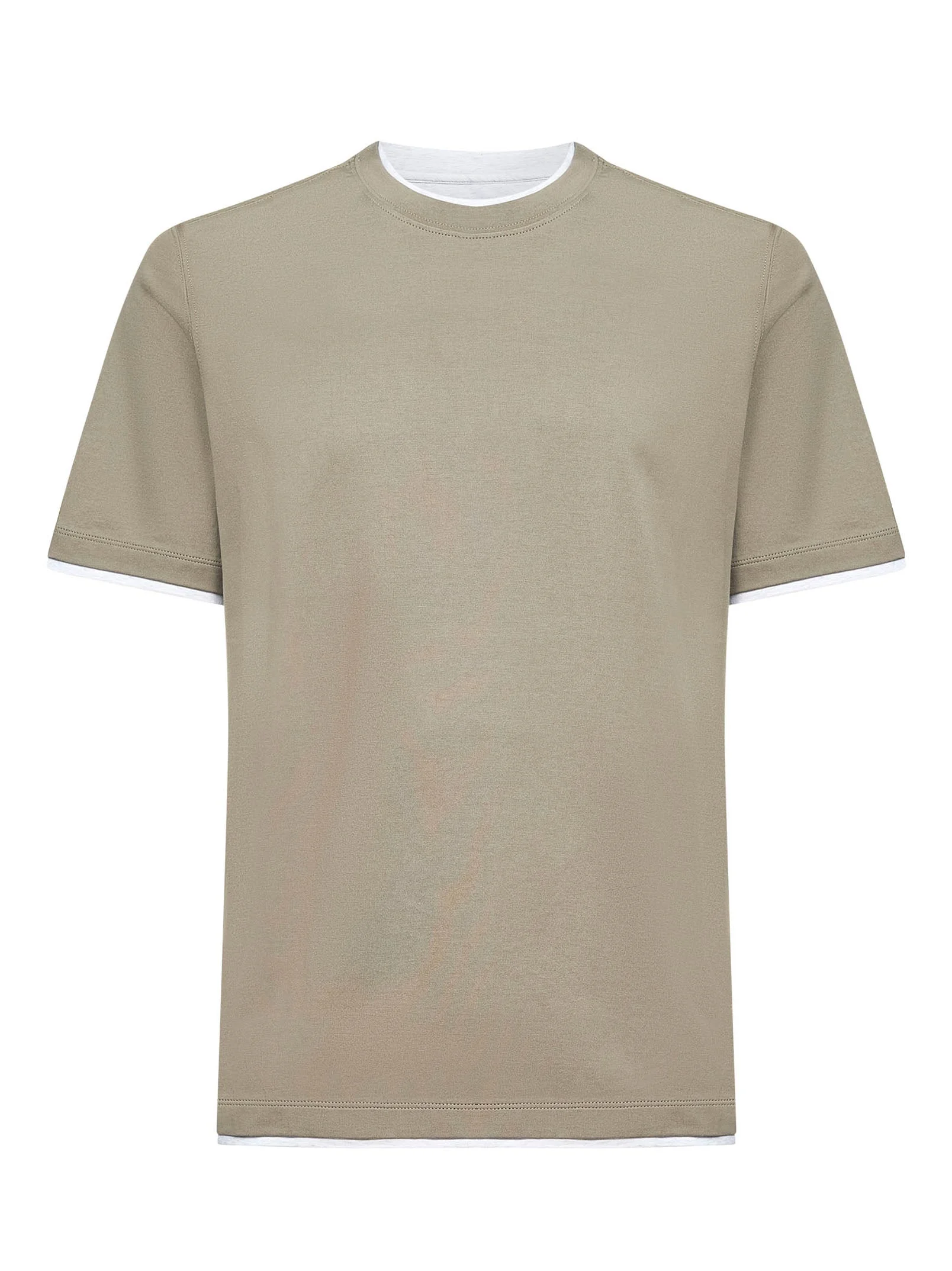 Khaki cotton Faux Layering T-shirt - 1