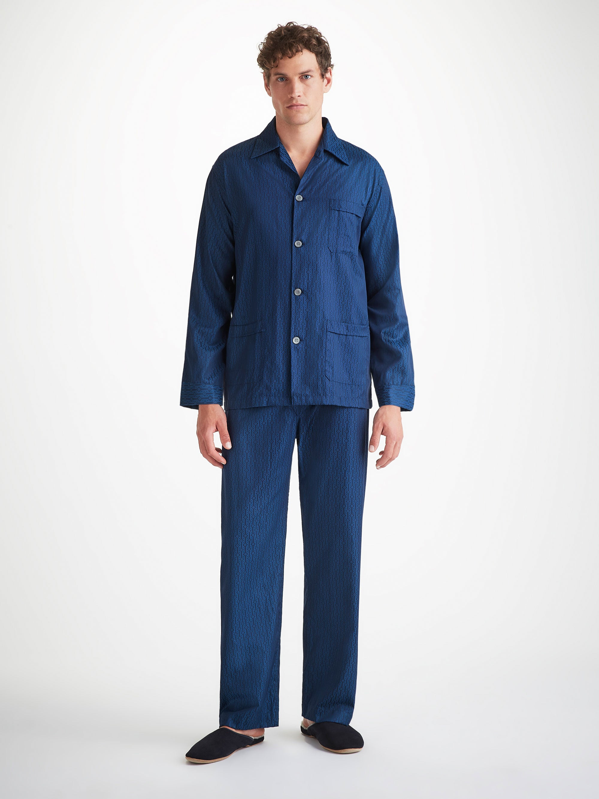 Men's Classic Fit Pajamas Cotton Jacquard Navy Rope Pattern - 3