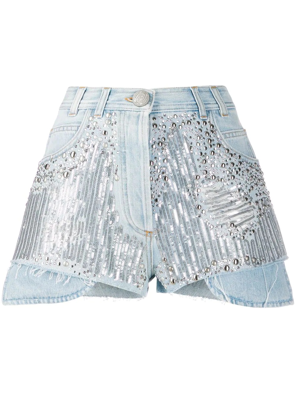 embellished detail denim shorts - 1