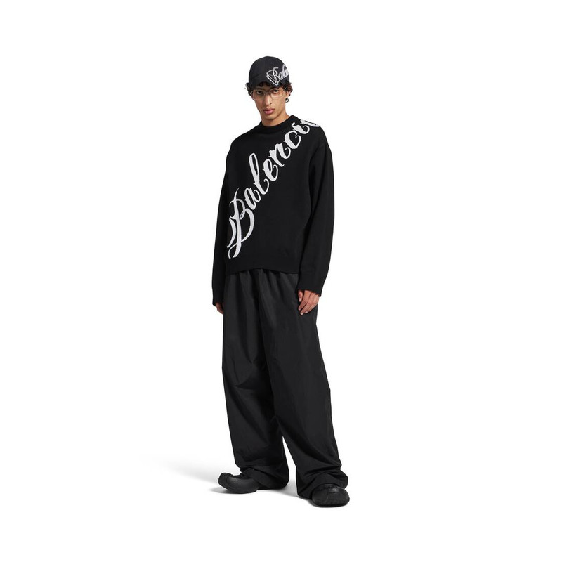 BALENCIAGA Men's Big B Crewneck in Black/white outlook