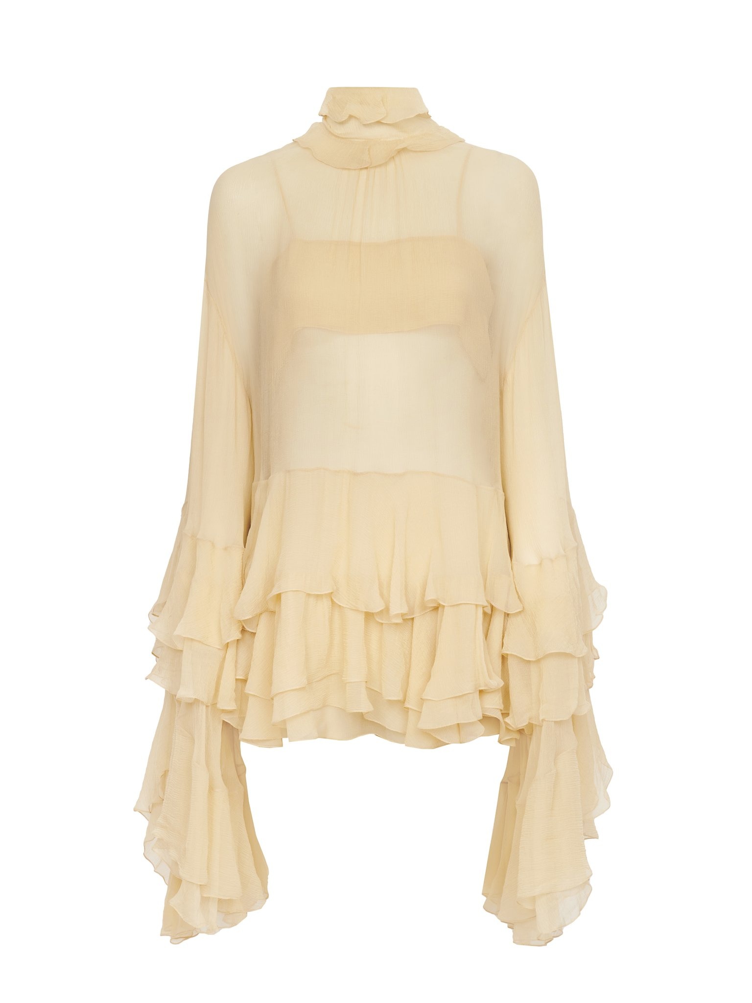 RUFFLED MINI DRESS IN SILK MOUSSELINE - 1